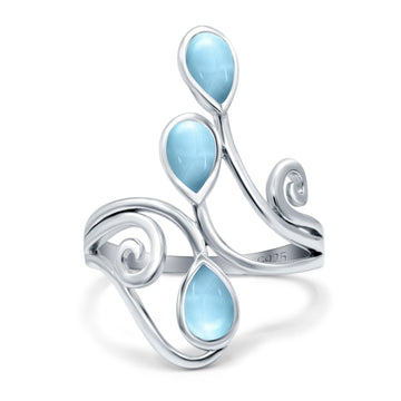 Fashion Teardrop Pear Swirl Spiral Ring Simulated Larimar 925 Sterling Silver